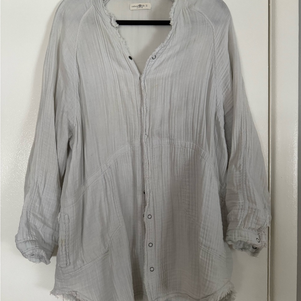 Natural Life Frayed Edge Gray Top
